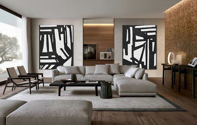 Handmade Large Painting,Set Of 2 Minimal Painting On Canvas - Original Abstract Painting Canvas Art